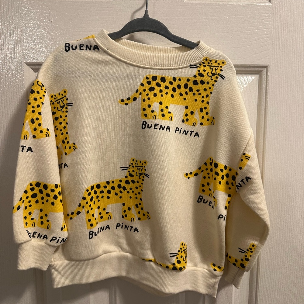 Zara Cream Sweater with Yellow Leopard Design